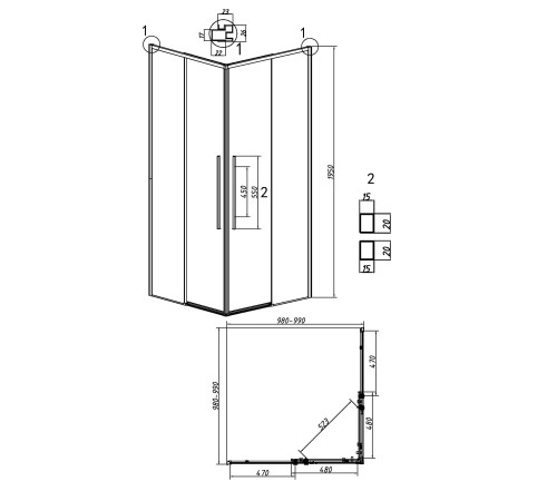 Душевое ограждение Grossman Galaxy 300.K33.01.1010.10.02 (100х100х195) квадрат,раздвижная,хром,стекло шиншилла