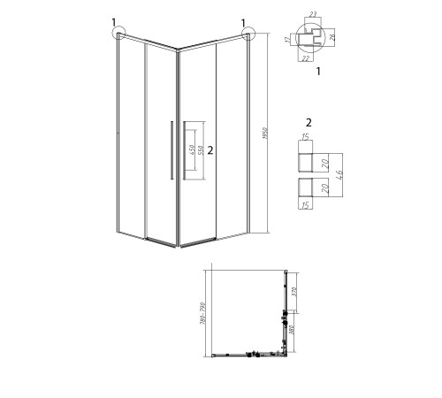 1/2 душевого ограждения Grossman Galaxy 1/2.K33.01.80.21.00 (80х195) черный матовый,стекло прозрачное