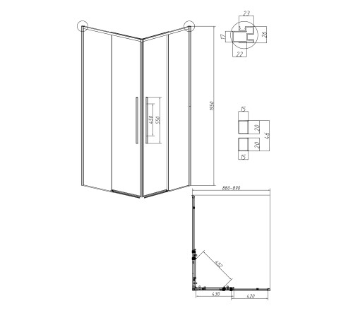 1/2 душевого ограждения Grossman Galaxy 1/2.K33.01.90.21.10 (90х195) черный матовый,стекло тонированное