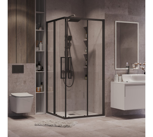 Душевое ограждение Grossman Cosmo 300.K33.02.1010.21.00 (100х100х195) квадрат,раздвижная,черный матовый,стекло прозрачное