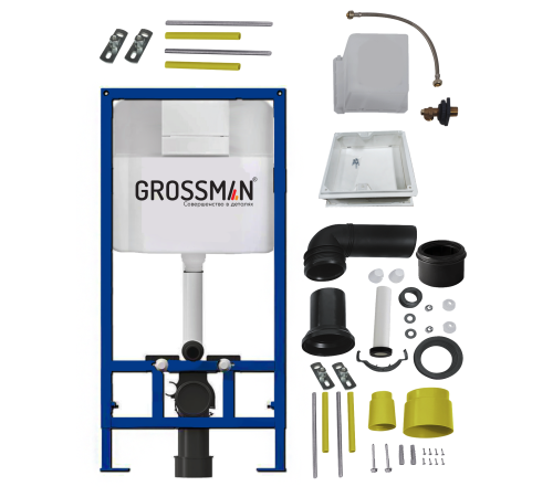 Комплект 2 в 1: Grossman инсталляция Classic 900.T1.01.00+клавиша смыва 800.T1.04.110.110 хром матовая