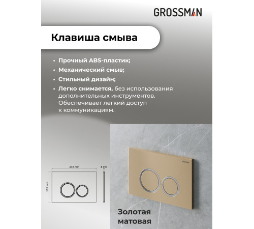 Комплект 3 в 1: Grossman инсталляция 900.K31.01.000+клавиша 700.K31.01.310.310 золото матовый+унитаз GR-4478SQ