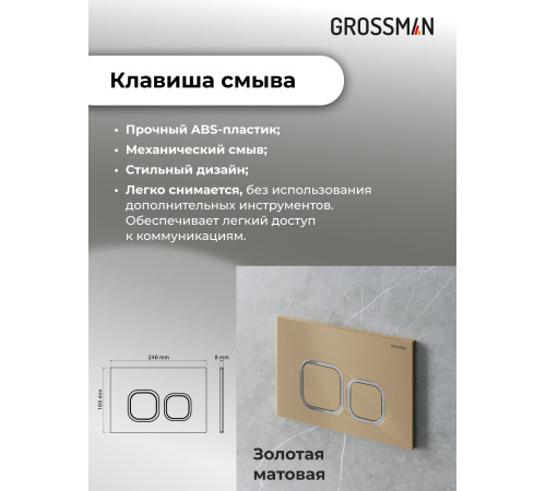 Комплект 3 в 1: Grossman инсталляция 900.K31.01.000+клавиша 700.K31.02.310.310 золото матовый+унитаз GR-4411SQ