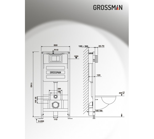 Комплект 3 в 1: Grossman инсталляция 900.K31.01.000+клавиша 700.K31.01.000.000 белый+унитаз GR-4447S
