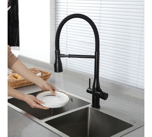 Смеситель для кухни с гибким изливом и подключением фильтра GAPPO G4399-76, черный