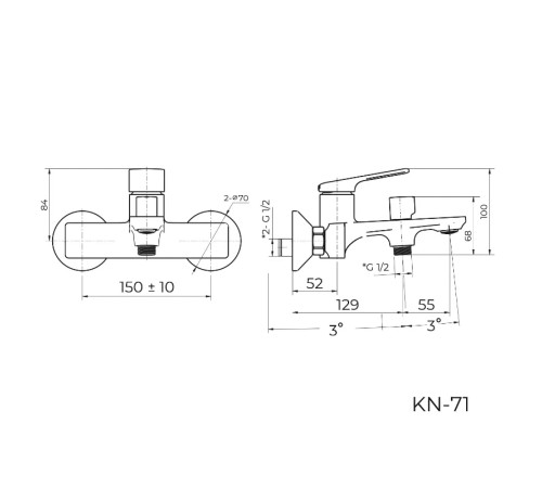 Смеситель для ванны Knotlor KN-71/BL, черный