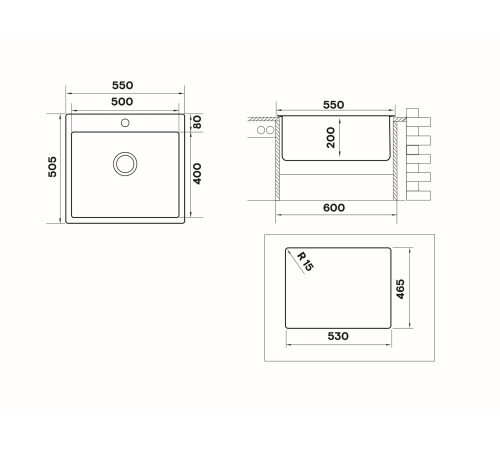 Кухонная мойка UKINOX Techno TEB550.505 -GT10P, 50,5*55