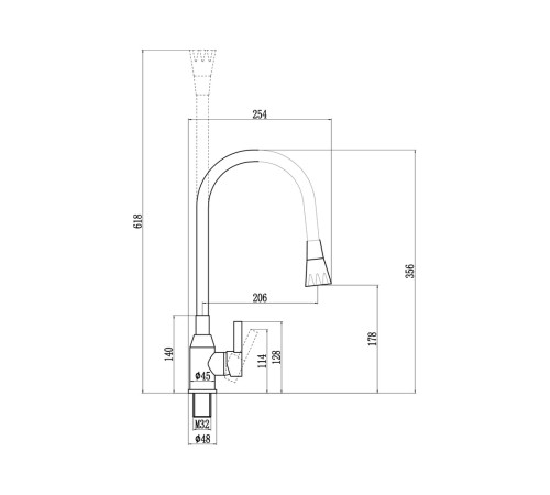 Смеситель для кухни с гибким изливом и режимом душ Fmark FS8277Q-04, графит/серый