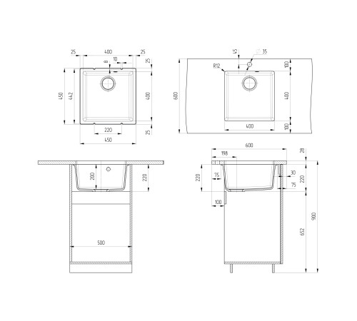 Кухонная мойка Ulgran Quartz Under 400-08, космос