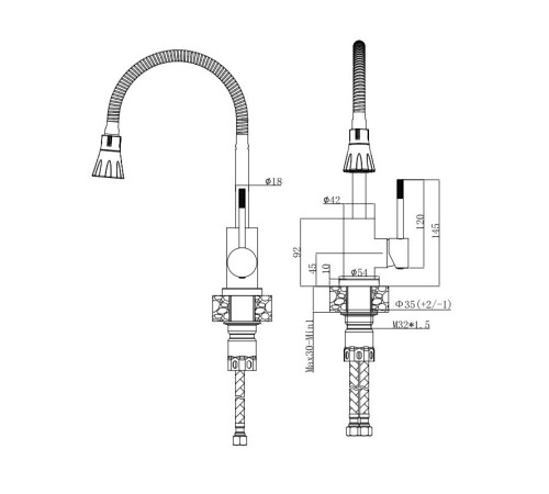 Смеситель для кухни с гибким изливом Voda Kitchen KF 36B, черный