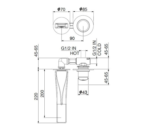 Смеситель для раковины Webert ONE-B NB830606441, черный/сталь