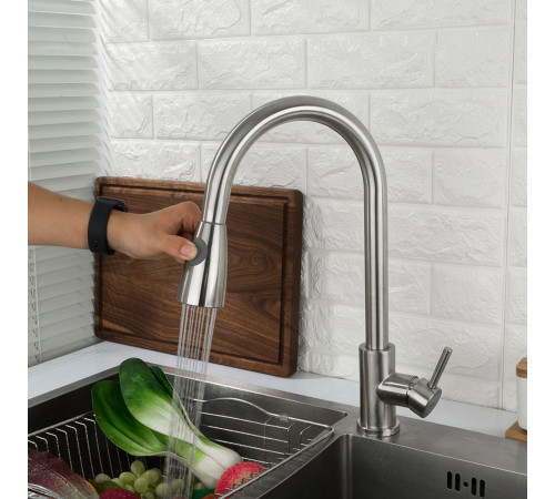 Смеситель для кухни с выдвижным изливом и режимом душ FRAP F60899-1, сатин