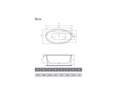Ванна акриловая  Vayer Beta Гл000006828, 194x100