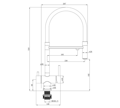 Смеситель для кухни с гибким изливом и подключением фильтра WesnaArt EKO05-160MatBlack, черный