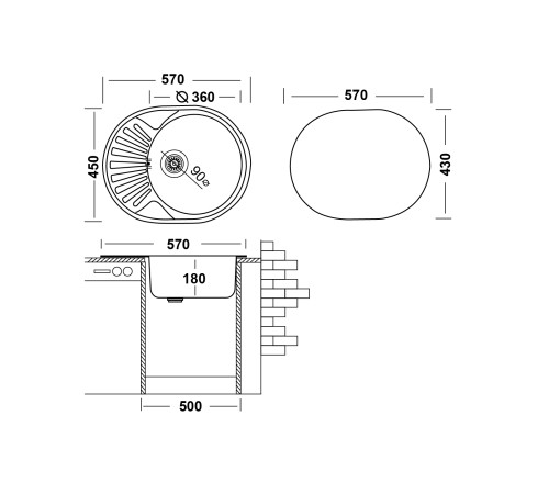 Кухонная мойка UKINOX Фаворит FAL570.450 -GT8K 2L, 45*57