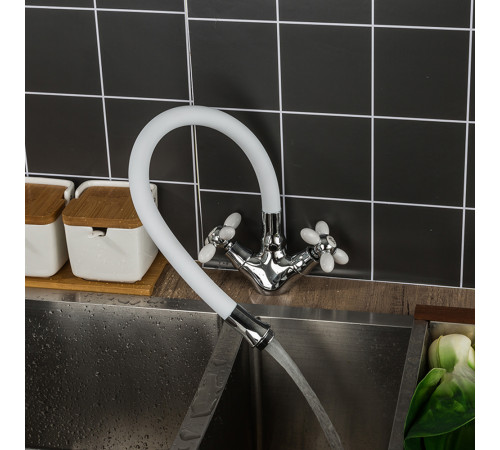 Смеситель для кухни с гибким изливом FRUD R44127-7, хром/белый