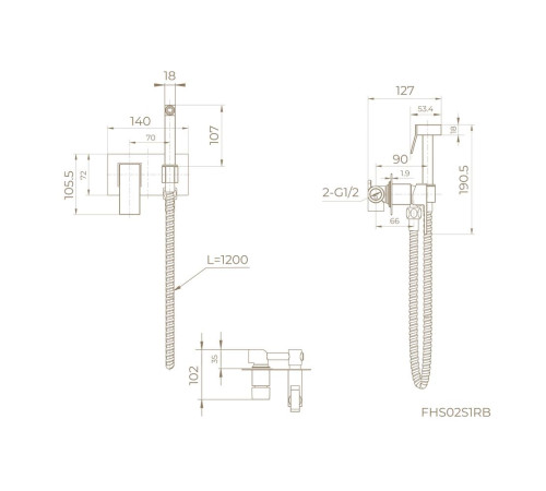 Гигиенический душ со смесителем встраиваемый Knotlor FHS02S1RB, бронза
