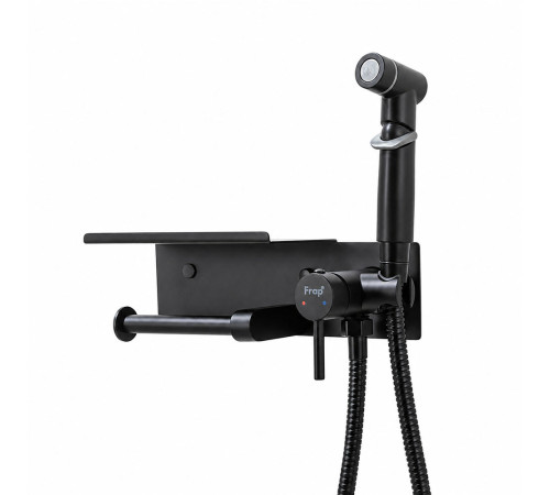 Гигиенический душ со смесителем и полочкой FRAP F2075-6, черный