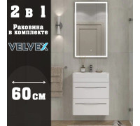 Тумба с раковиной подвесная Velvex Jill tp.JIL.9595.60.2Y белый матовый, 60 см