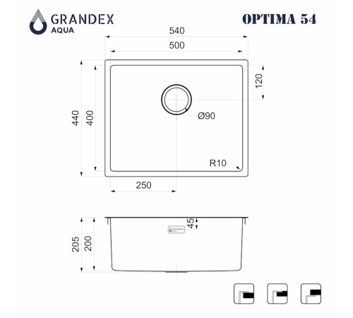 Кухонная мойка Grandex Aqua Optima 501136, сатин