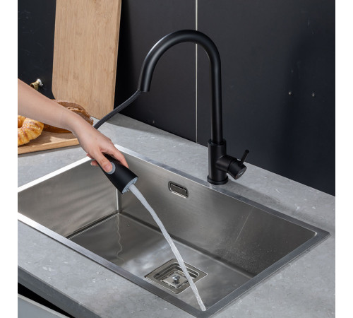 Смеситель для кухни с выдвижным изливом и режимом душ FRAP F60991-6, черный