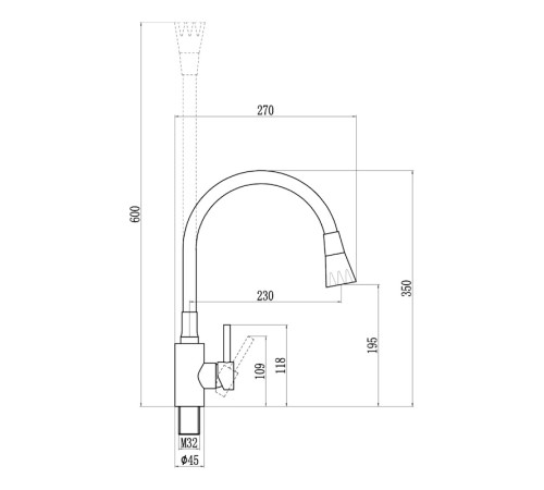 Смеситель для кухни с гибким изливом и режимом душ Fmark FS8299H-04, черный/серый