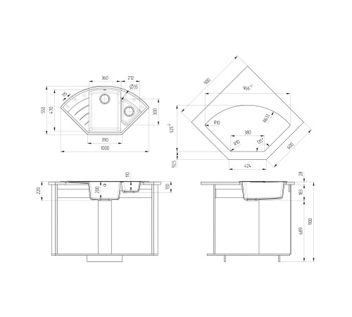 Кухонная мойка Ulgran Quartz Marta 1000-05, бетон