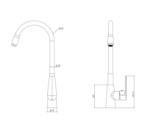 Смеситель для кухни с гибким изливом ESKO K48GW, золото