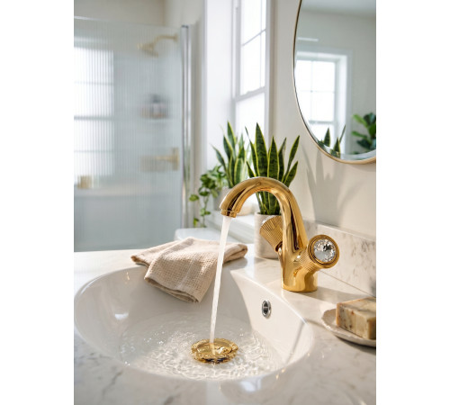 Смеситель для раковины с донным клапаном Fiore VENERE SKY (SWAROVSKI®) 13OO0623, золото