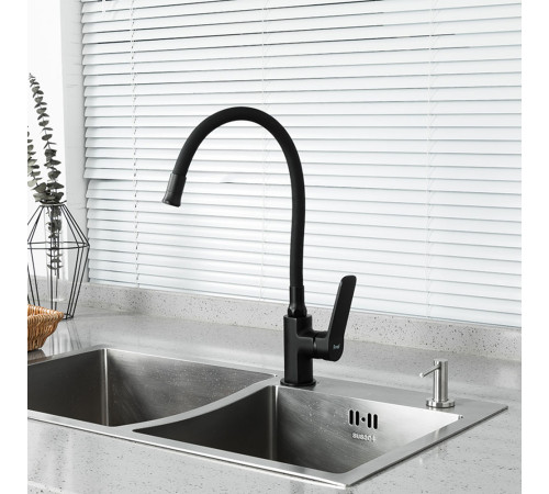 Смеситель для кухни с гибким изливом FRAP F4462, черный