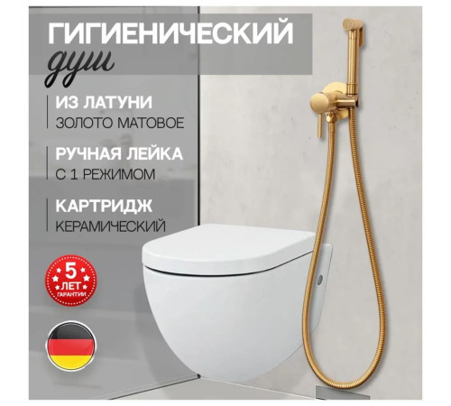 Гигиенический душ со смесителем встраиваемый Hansberge H3099MG, матовое золото