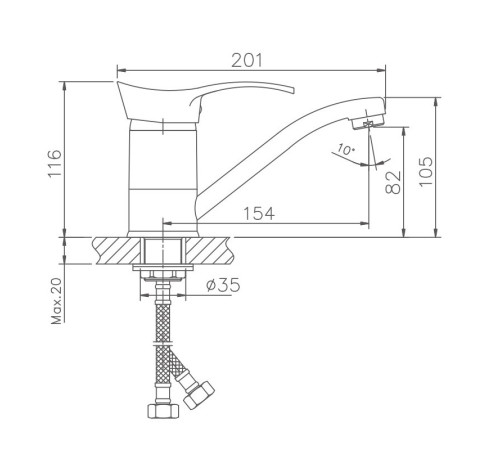 Смеситель для кухни Haiba HB4501-2, хром