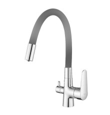 Смеситель для кухни с гибким изливом и подключением фильтра Esko Coral CL03GChr, хром/серый