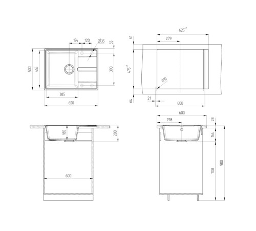Кухонная мойка Grandex Aqua Topline 600311, белый