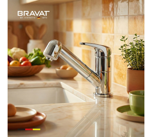Смеситель для кухни с выдвижным изливом и режимом "душ" BRAVAT F7802933CP-SW, хром
