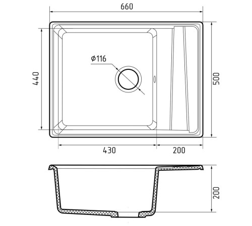 Кухонная мойка GranFest LEVEL 660L, серый