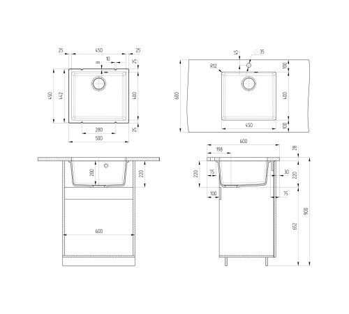 Кухонная мойка Ulgran Quartz Under 450-02, лен