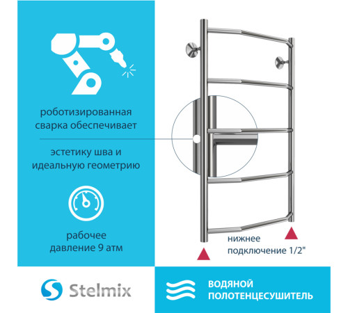 Полотенцесушитель водяной Stelmix 80x50 см, трапеция