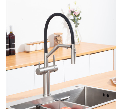 Смеситель для кухни с гибким изливом и подключением фильтра GAPPO G4399-85, сатин