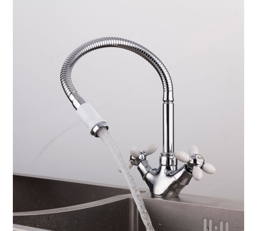 Смеситель для кухни с гибким изливом FRUD R43127-7, хром/белый