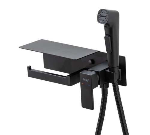 Гигиенический душ со смесителем и полочкой FRAP F2076-6, черный