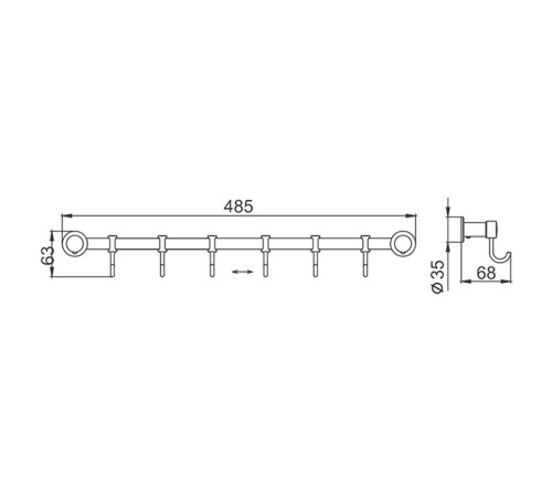 Планка с крючками FRAP F205-6, хром