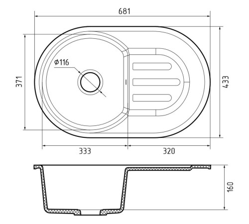 Кухонная мойка GranFest SMART 685L, бежевый