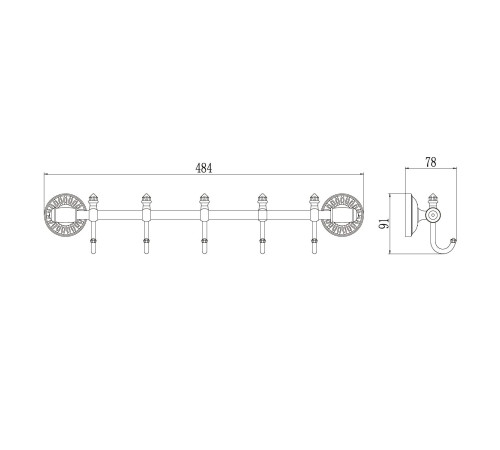 Планка с крючками Savol S-006675H, черный