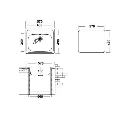 Кухонная мойка UKINOX Гранд GRL570.490 -GT8K 0C, 49*57