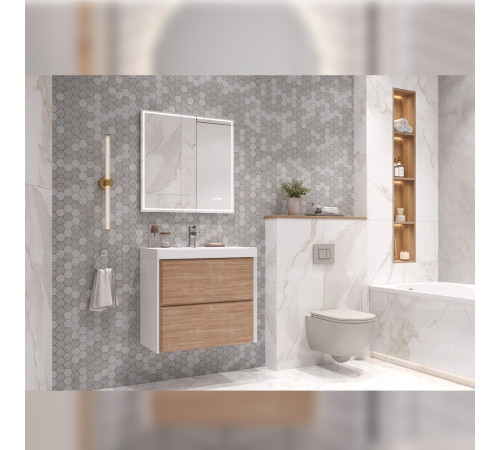 Тумба с раковиной подвесная Velvex Gesso tp.GES.9696.70.2Y белый матовый/дуб сонома, 70 см