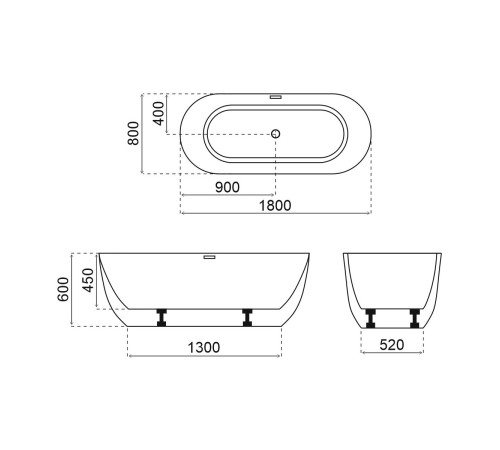 Ванна акриловая SMARTFLOW Grande SMF8651, 180x80 см