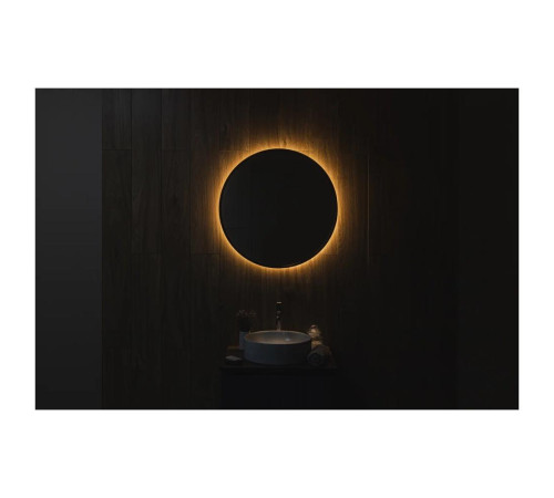 Зеркало Dreja SHINE 80х80 см, метал. рама, черный, беск. сенсор,  LED-подсветка, диммер