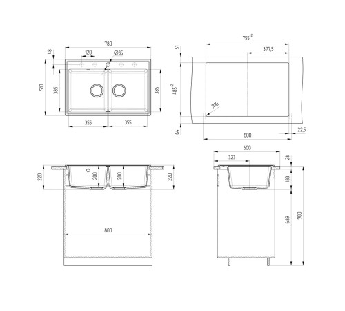 Кухонная мойка Ulgran Quartz Ruma 780-10, песок