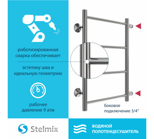 Полотенцесушитель водяной (боковое подключение) Stelmix 60x40 см, прямой